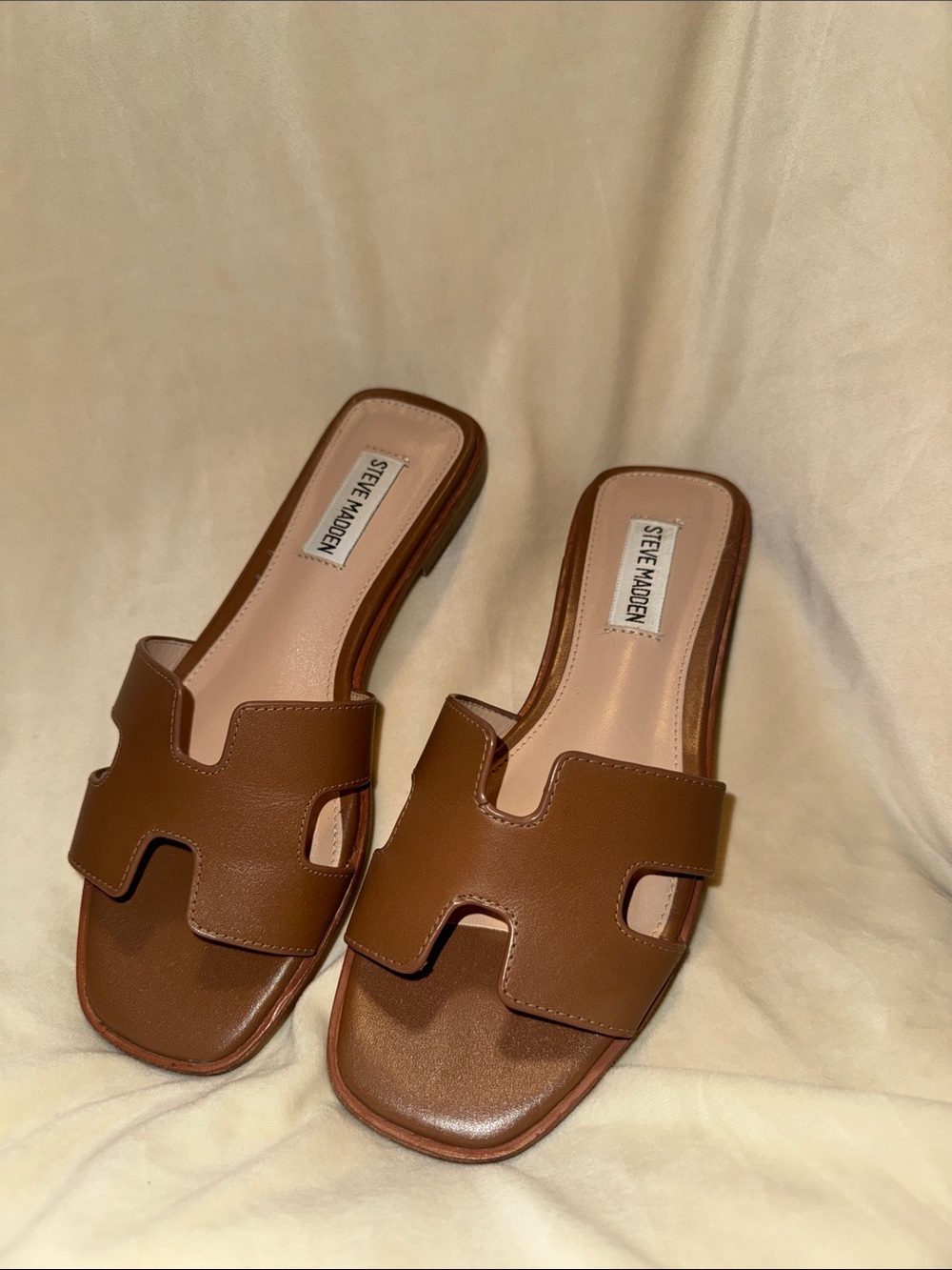 Steve Madden Brown Leather Slide Mules